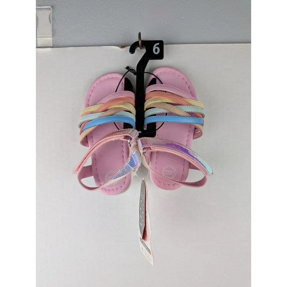 Wonder Nation Baby Girls Multi Color Strappy Sandals Iridescent Strap Size 6 NEW